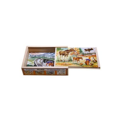 Plupp 4 træpuslespil i trææske