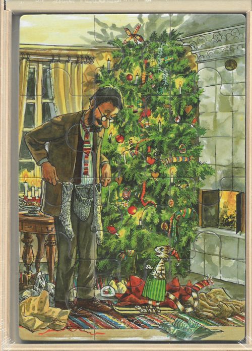 Pettson och Findus firar jul 4 træpuslespil i trææske