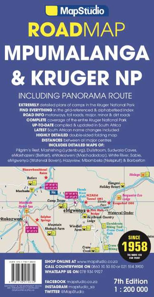 Mpumalanga & Kruger National Park - Including Panorama Route Road Map