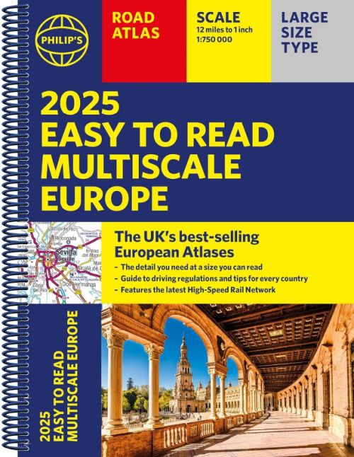 2025 Philip's Easy to Read Multiscale Road Atlas Europe (A4 with spiral)