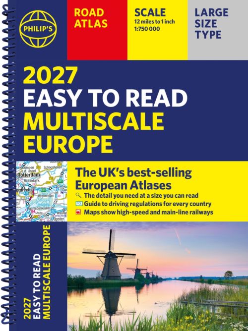 2027 Philip's Easy to Read Multiscale Road Atlas Europe (A4 with spiral)