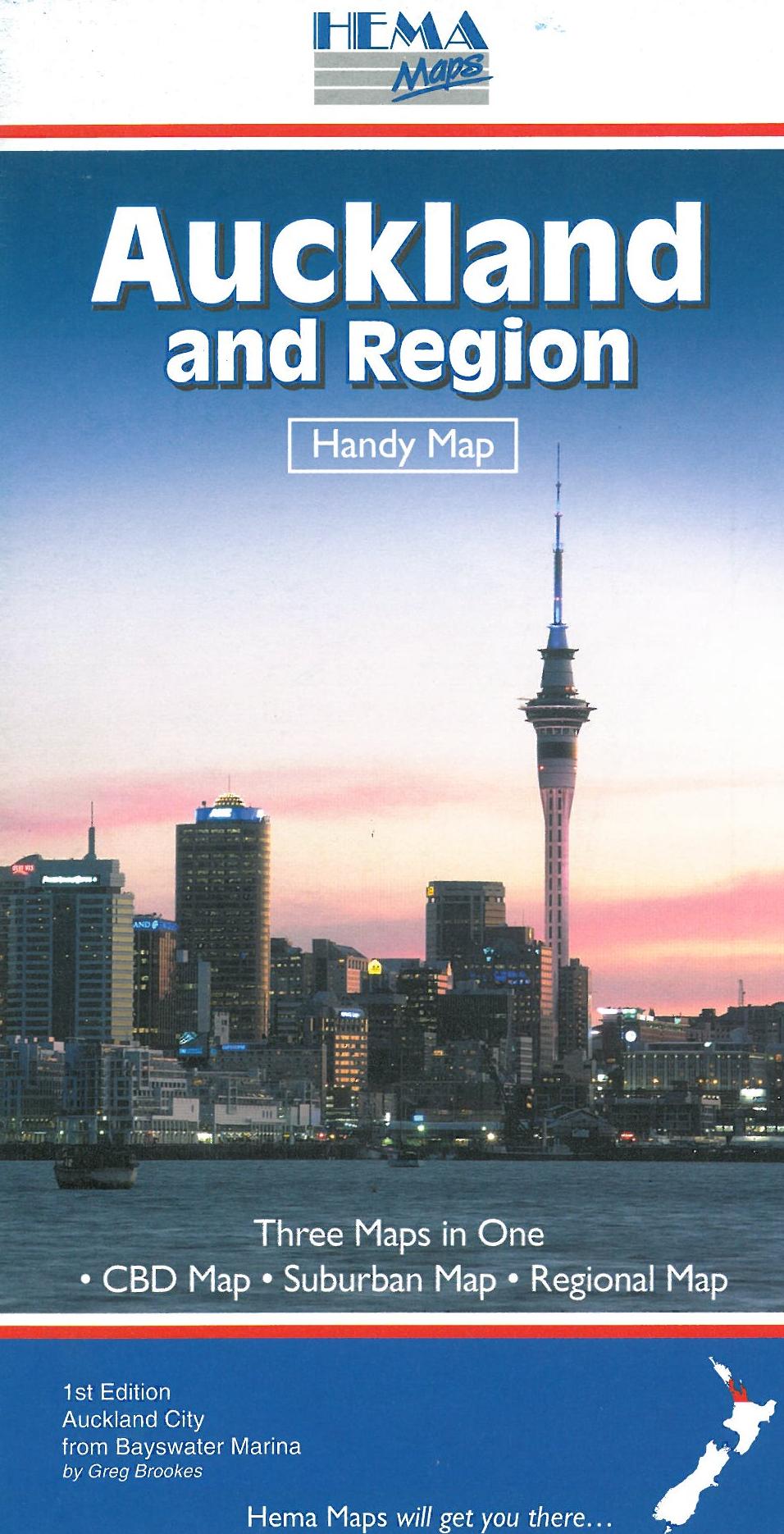 Auckland and Region*, Hema Handy Map forskellige målestoksforhold