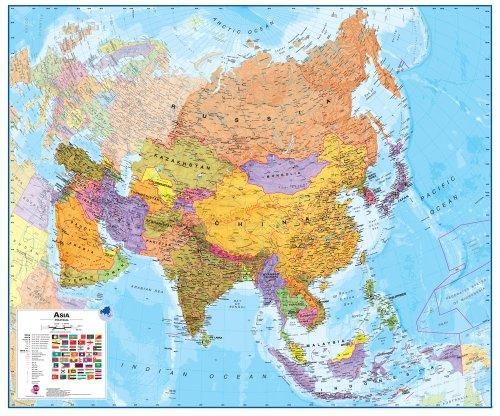 Asia political wall map paper