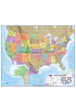 USA political wall map laminated