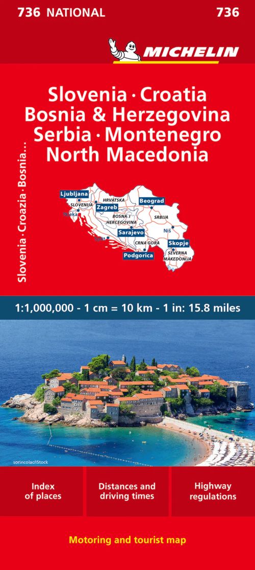Slovenia, Croatia, Bosnia & Herzegovina, Serbia, Montenegro & Yug. Republic of Macedonia, Michelin National Map 736