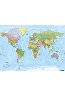 World Physical with Sea Relief (papir, plano m/ metalskinner)