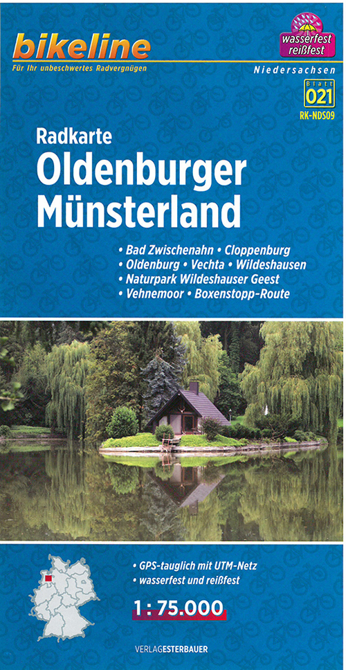 Radkarte Oldenburger Münsterland: Bad Zwischenahn, Cloppenburg, Oldenburg, Vechta, Wildeshausen, Bikeline blatt 021