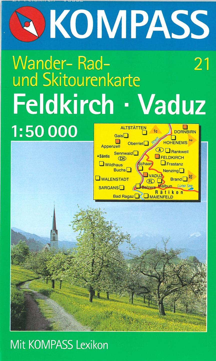Liechtenstein Feldkirch - Vaduz, Kompass Wanderkarte 21 1:50 000