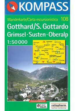 Gotthard-Grimsel-Susten-Furka-Oberalp, Kompass Wanderkarte 108 1:50 000