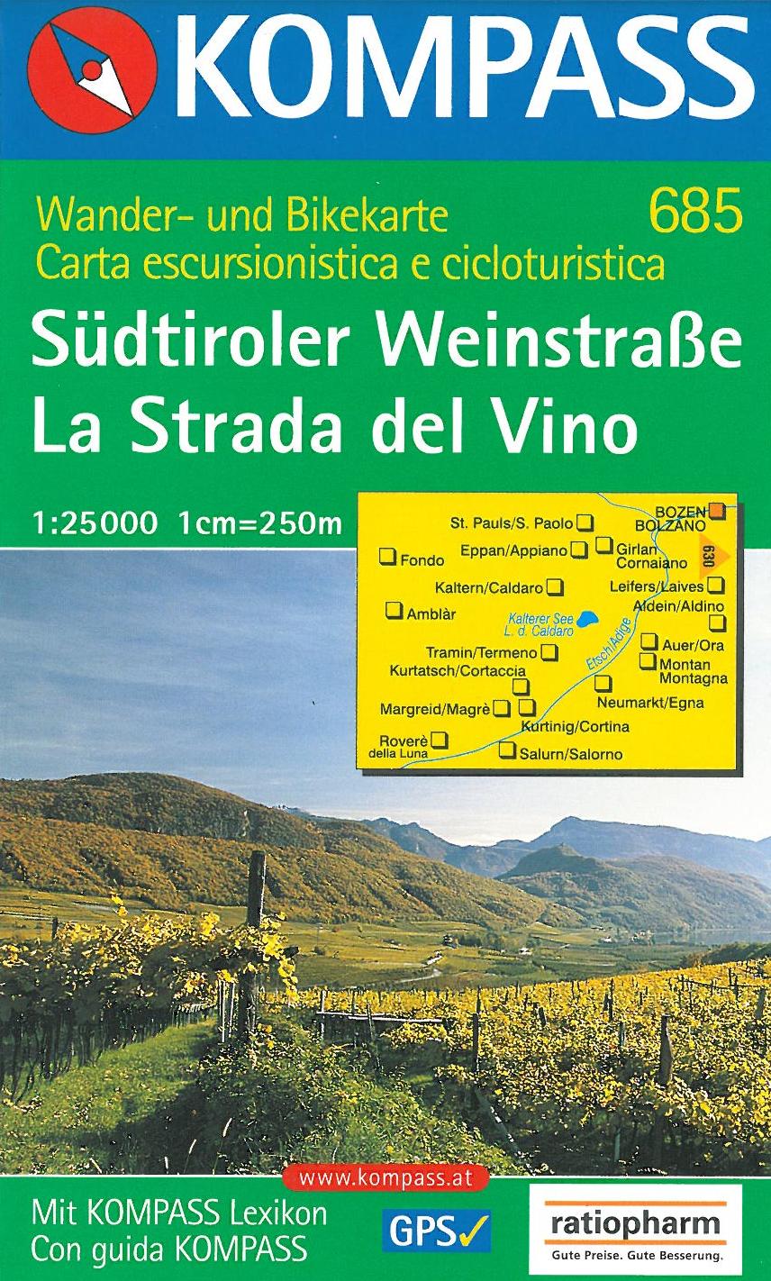 Südtiroler Weinstrasse/La Strada del Vino, Kompass Wanderkarte 685 1:25 000