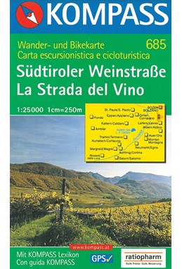 Südtiroler Weinstrasse/La Strada del Vino, Kompass Wanderkarte 685 1:25 000