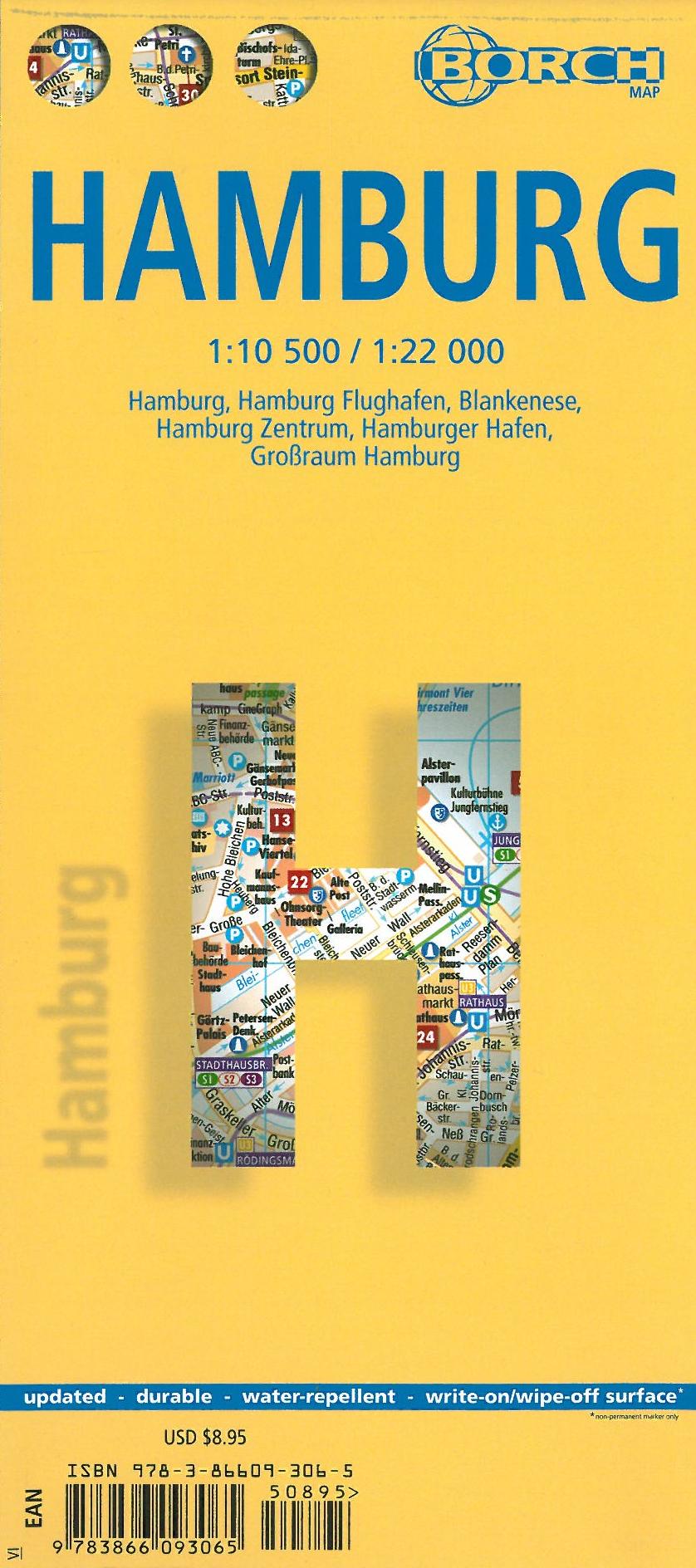 Hamburg (lamineret), Borch City Map 1:10.500/1:22.000