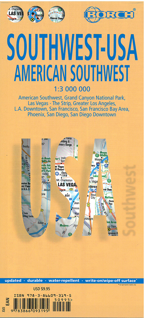 Southwest USA, Borch Map (lamineret) 1:3 mill.