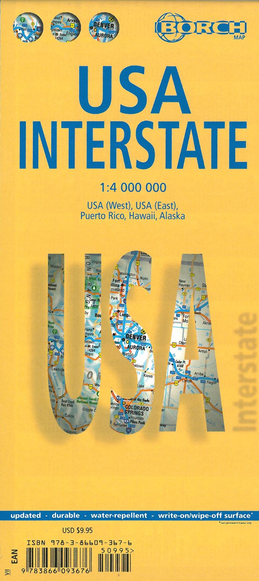 USA Interstate (lamineret), Borch Map 1:4 mill.