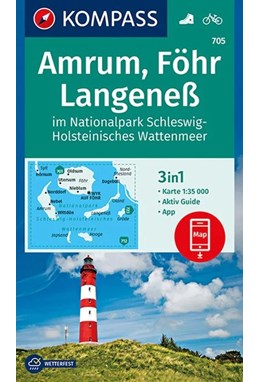 Amrum, Föhr, Langeneß im Nationalpark Schleswig-Holsteinisches Wattenmeer, Kompass Wanderkarte 705