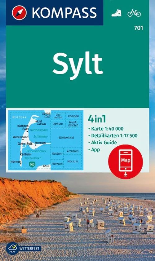 Sylt mit Ortsplänen, Kompass Wanderkarte 701