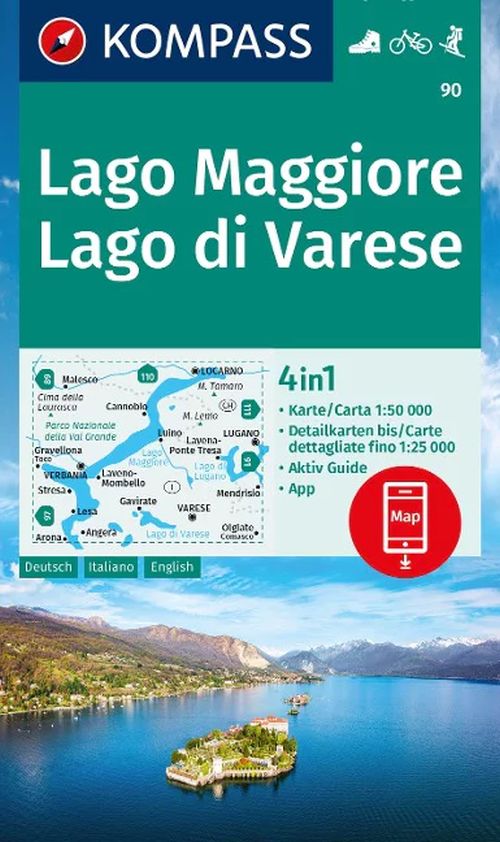Lago Maggiore, Lago di Varese, Kompass Wanderkarte 90