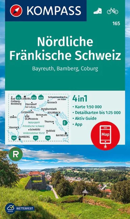 Nördliche Fränkische Schweiz : Beyreuth, Bamberg, Coburg, Kompass Wandern Rad karte 165
