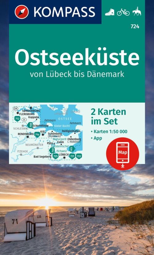 Ostseeküste: Von Lübeck bis Dänemark, Kompass Wanderkarte 724