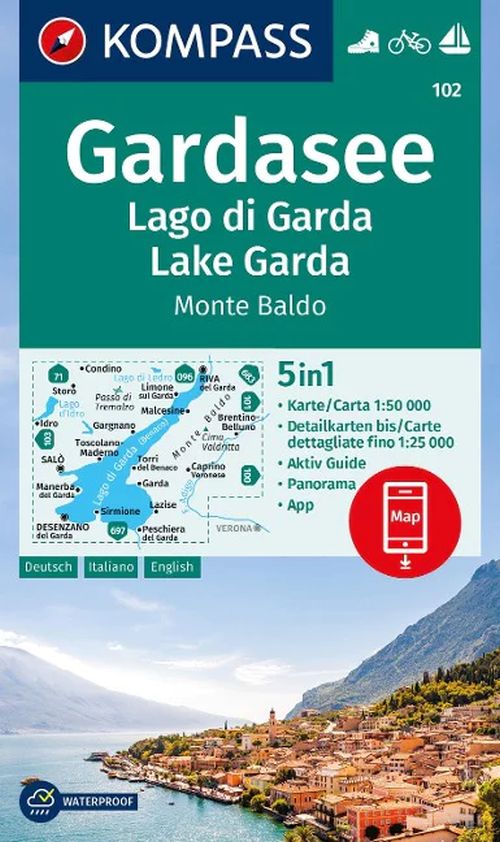 Gardasee, Lago di Garda, Lake Garda, Monte Baldo, Kompass Wanderkarte 102