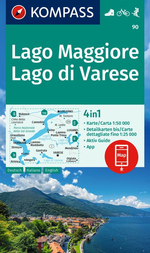 Lago Maggiore, Lago di Varese, Kompass Wander & Radkarte 90