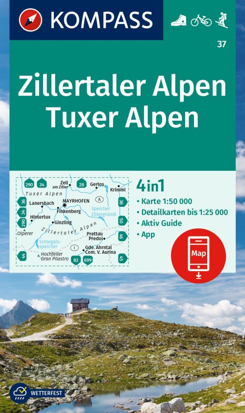Zillertaler Alpen, Tuxer Alpen, Kompass Wandern - Rad - Skitouren  37