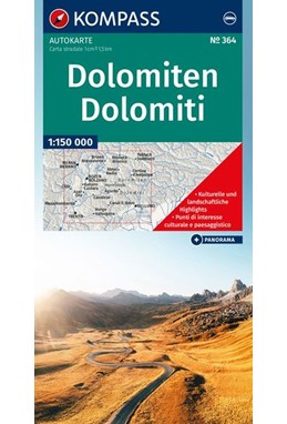 Dolomites - Dolomiten Road Map + Panorama Map