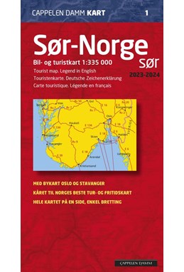 Sør-Norge sør  1:335.000  (2023-2024) : bil- og turistkart = tourist map = Touristenkarte = carte touristique