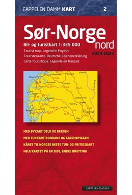 Sør-Norge nord  1:335.000  (2023-2024) : bil- og turistkart = tourist map = Touristenkarte = carte touristique