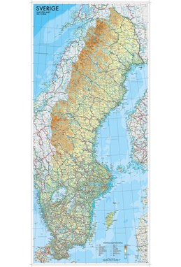 Sverige väggkarta (plano i paprør) 1:1.300.000  (papir) 55 x 123 cm